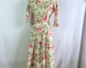 Vintage 1950s Suzy Perette Fit & Flare Floral Silk Dress As Is