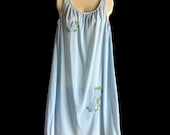 Vintage 1960s 1970s Light Blue Floral Applique Nylon Nightgown