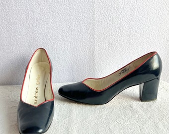 Vintage 1970s Andrew Geller Blue & Red Leather Pumps 8AA Narrow