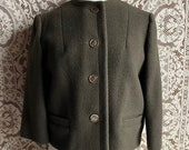 Vintage 1960s Olive Green Boxy Wool Cropped Jacket