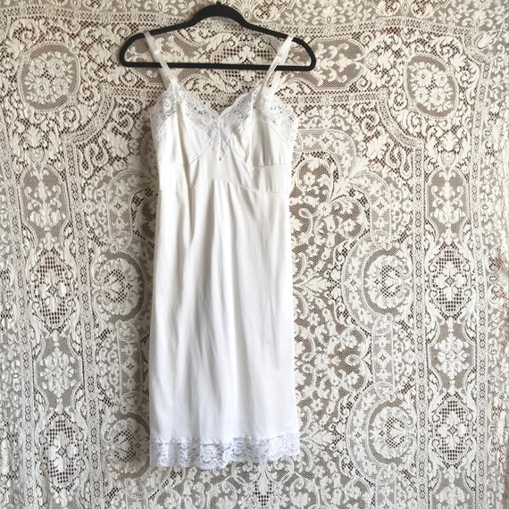 Vintage 1960s White Nylon Lacy Slip 32 Bust - image 1