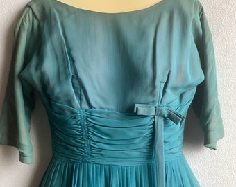 Vintage 1950s 1960s Turquoise Fit & Flare Party Dress As Is