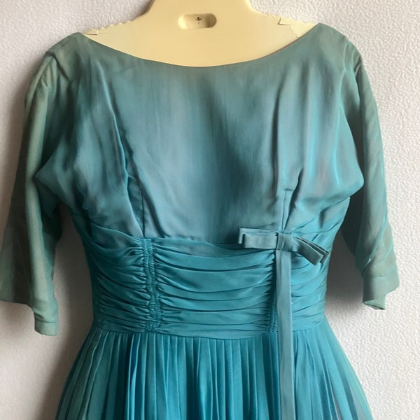 Vintage 1950s 1960s Turquoise Fit & Flare Party Dress As Is