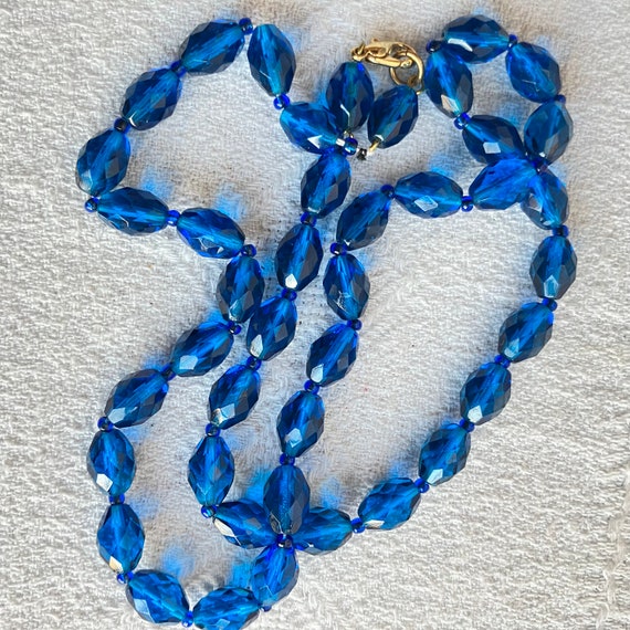 Vintage Blue Faceted Crystal Bead Single Strand N… - image 2