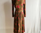 Vintage 1980s Jessica Howard Floral Rayon Print Dress with Pockets Size 12