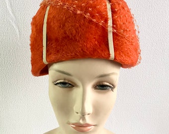 Vintage 1970s Bellini Orange Wool Helmet Hat