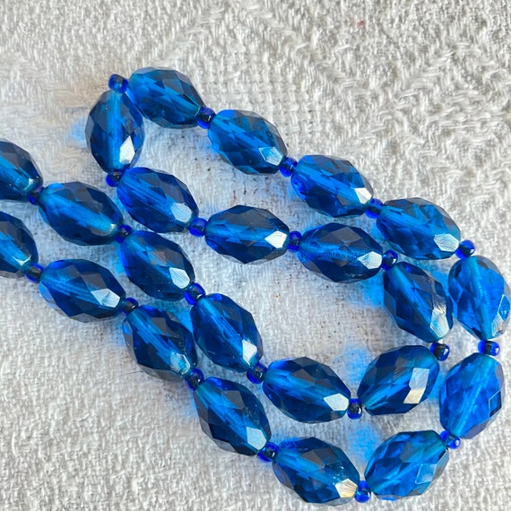 Vintage Blue Faceted Crystal Bead Single Strand N… - image 3