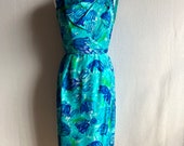 Vintage 1960s Saks Fifth Avenue Abstract Floral Silk Sheath Dress As Is