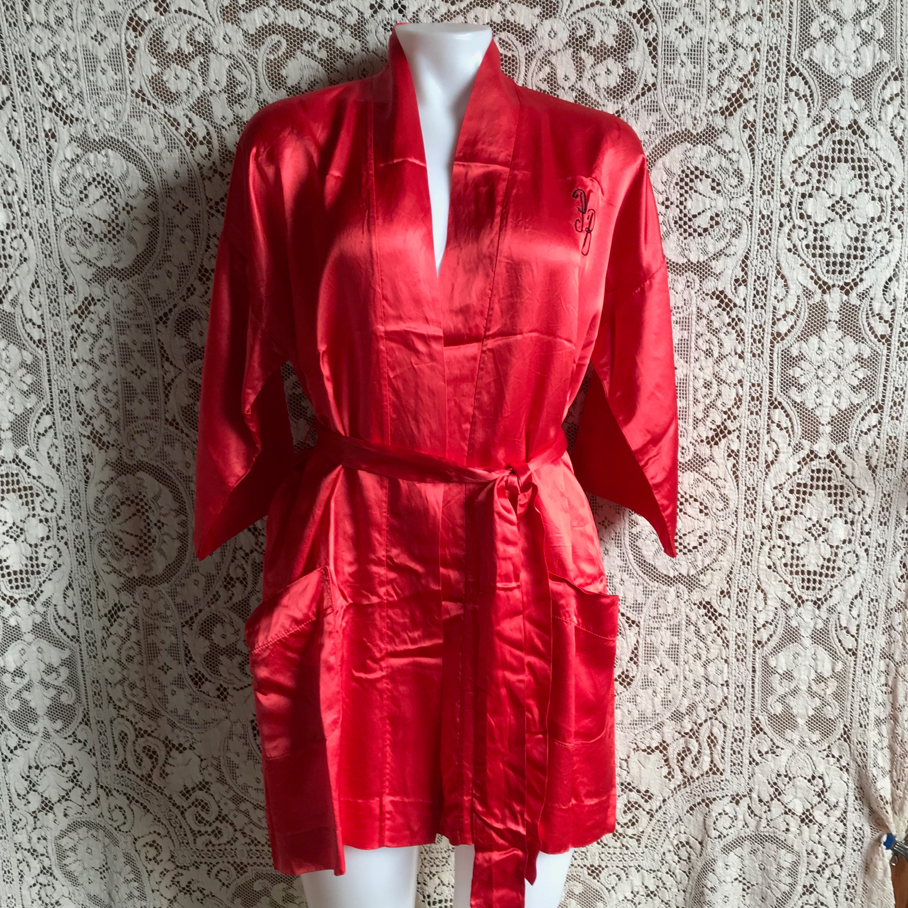 Vintage Red Satin Robe Smoking Jacket PB Scintilla | Etsy