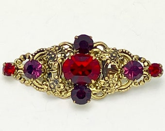 Vintage Victorian Revival Gold Tone Filigree with Pink & Red Stones