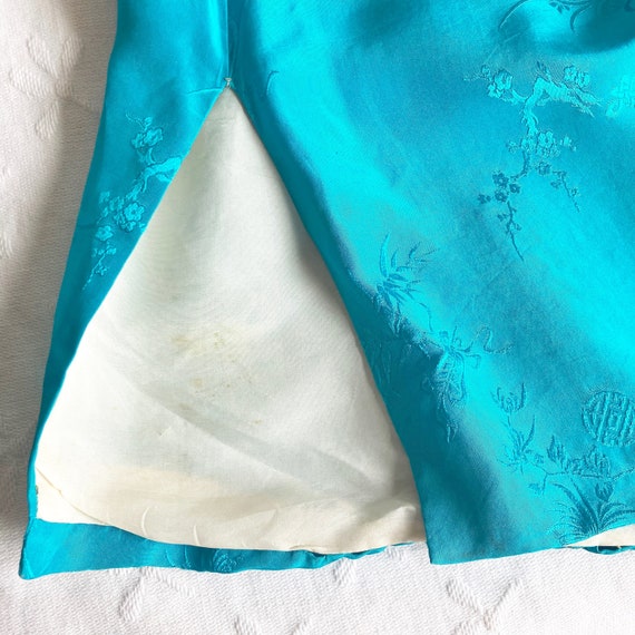 Vintage 1950s 1960s Asian Turquoise Silk Short Sl… - image 8