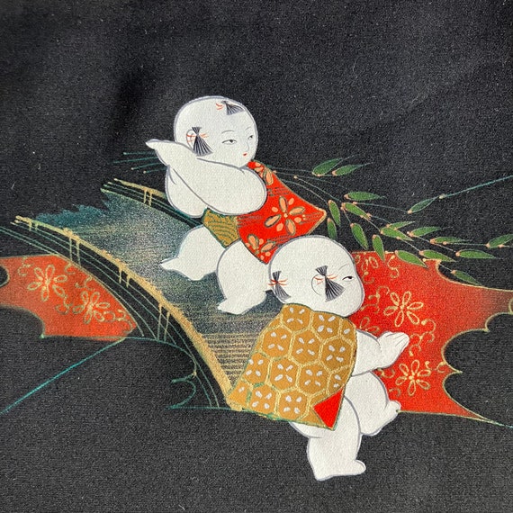 Vintage Black Silk Japanese Hip Length Kimono Gos… - image 8