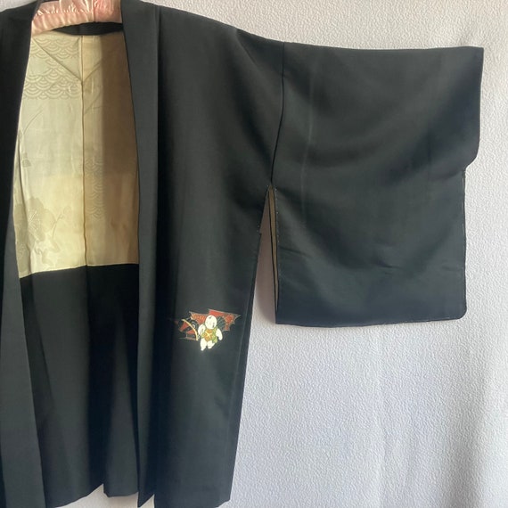 Vintage Black Silk Japanese Hip Length Kimono Gos… - image 9