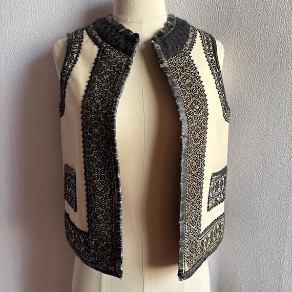 Vintage Handmade White Leather Romanian Folk Vest - image 1