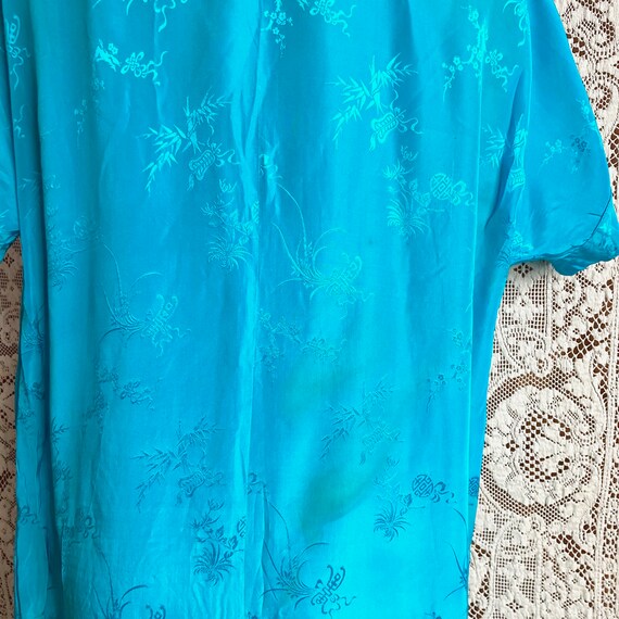 Vintage 1950s 1960s Asian Turquoise Silk Short Sl… - image 4