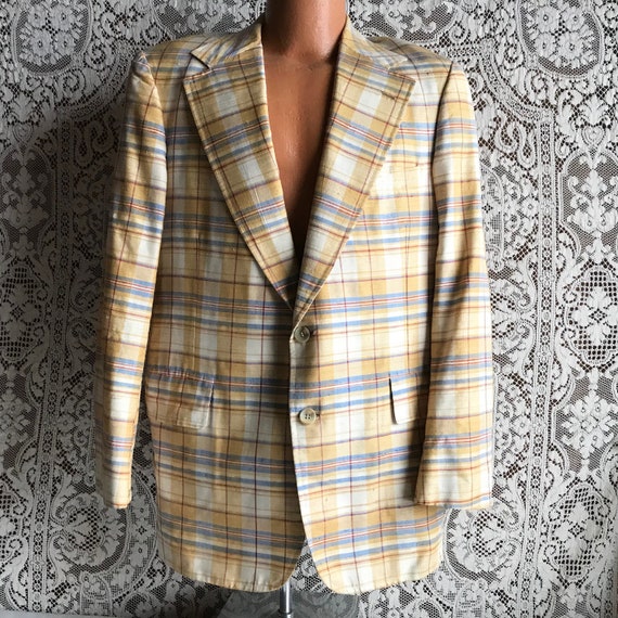 Vintage 1980s 1990s Men's Yellow & Blue Plaid Suit