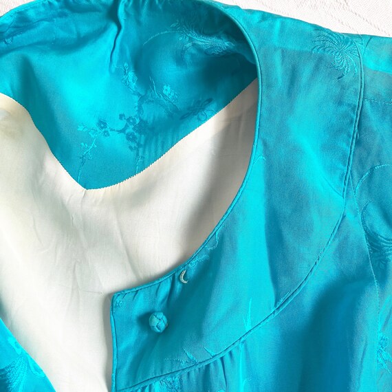 Vintage 1950s 1960s Asian Turquoise Silk Short Sl… - image 9