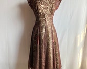 Vintage 1950s Brown Lacy Fit & Flare Full Skirt Party Dress