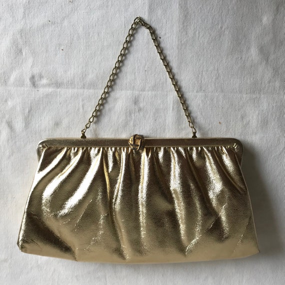 Vintage 1960s 1970s Sparkly Gold Faux Leather Eve… - image 3