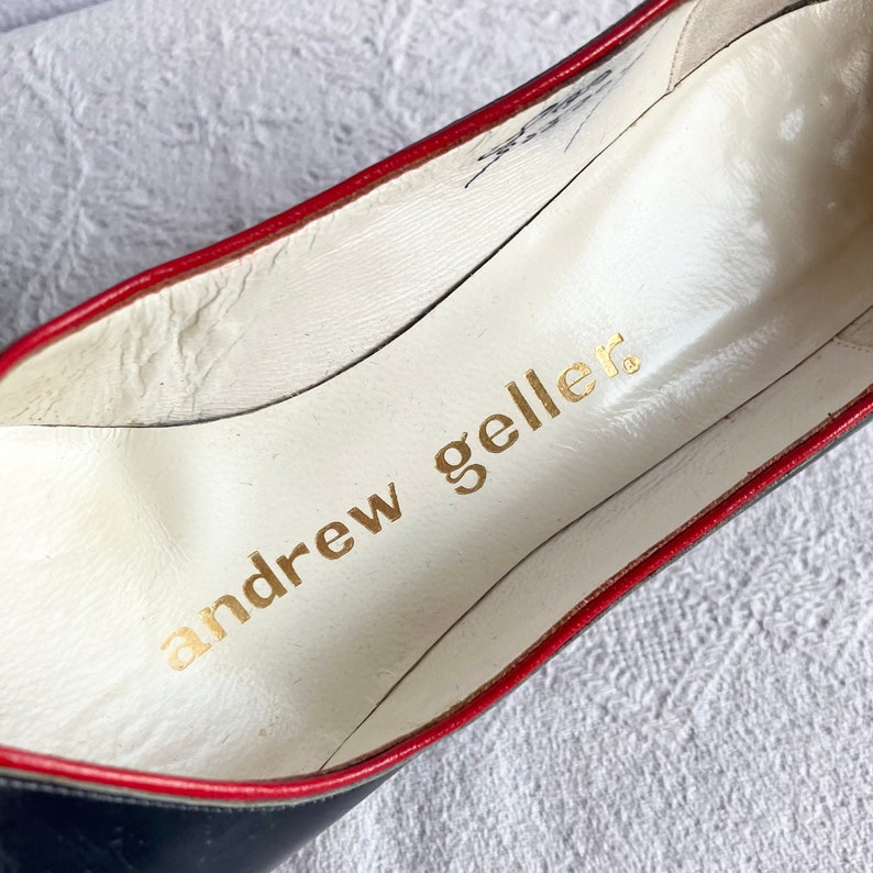 Vintage 1970s Andrew Geller Blue & Red Leather Pumps 8AA Narrow image 7
