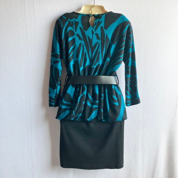 Vintage 1980s Does 1940s Turquoise & Black Wool P… - image 3