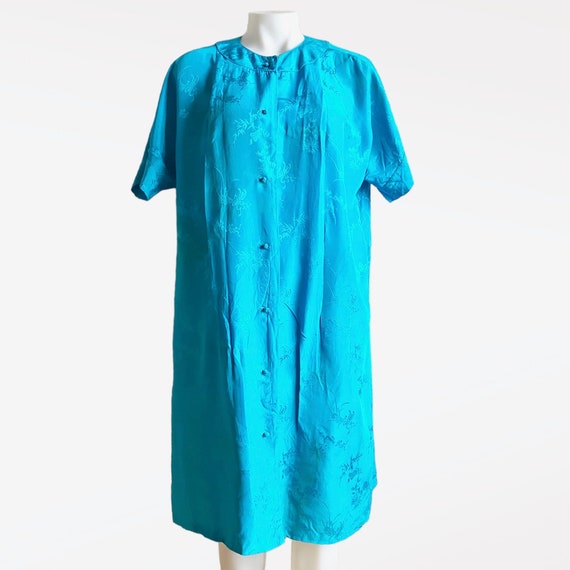 Vintage 1950s 1960s Asian Turquoise Silk Short Sl… - image 1