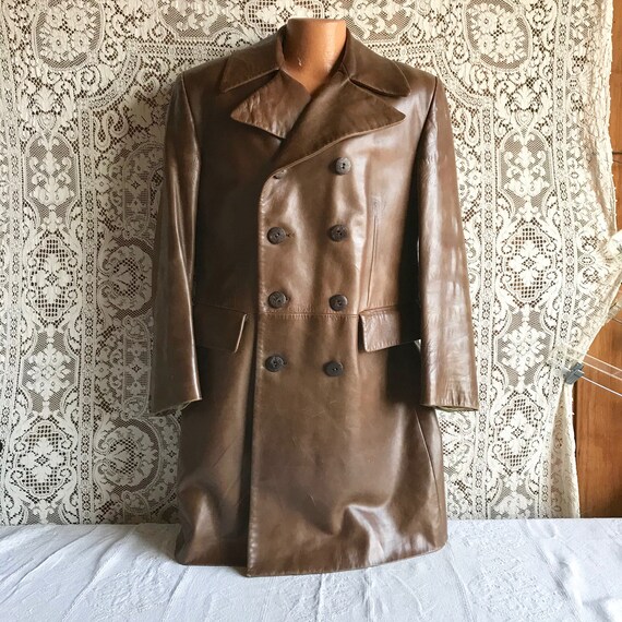 Vintage 1970s 1980s Brown Leather Coat