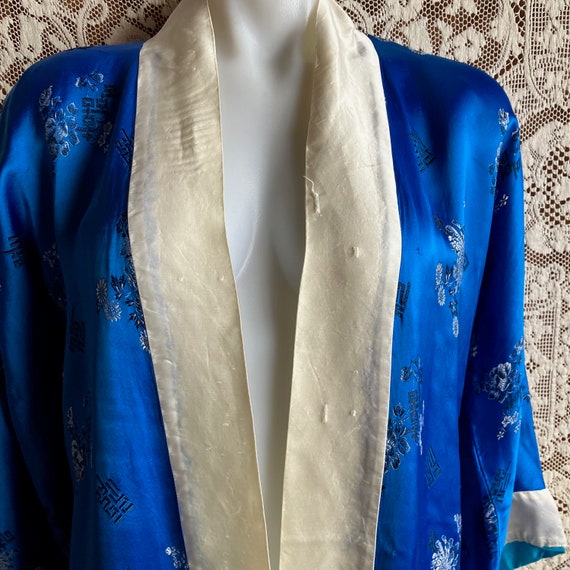 Vintage Royal Blue Satin Kimono Style Robe - image 3