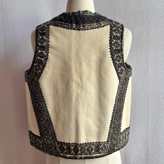 Vintage Handmade White Leather Romanian Folk Vest - image 4