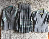 1950s 3-Piece Patio Fiesta Set Gray & Turquoise Full Skirt Rockabilly XS