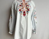 Vintage Embroidered Long Sleeve Cotton Stylized Polish European Peasant Blouse