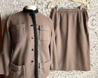 Vintage 1950s 1960s Dan Millstein Original Brown Wool Skirt Suit