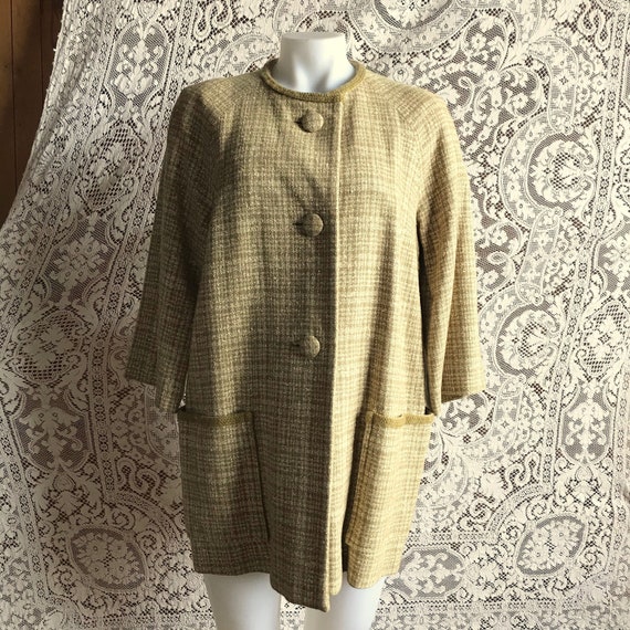 Vintage 1960s Hip Length Woven Plaid Jacket with … - image 1