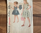 Vintage 1950s Simplicity 2415 Girl's Sundress & Bolero Sewing Pattern 28 Chest Size 10