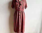 Vintage 1950s Red Paisley Rayon Dress M