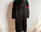 Vintage 1980s Faux Fur Plush Coat with Color Block Sleeves