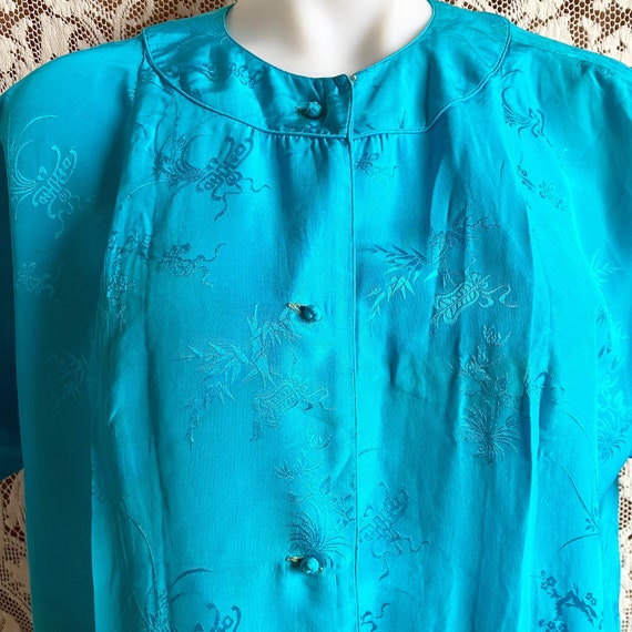 Vintage 1950s 1960s Asian Turquoise Silk Short Sl… - image 2