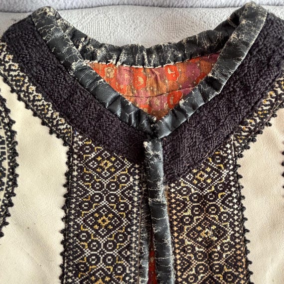 Vintage Handmade White Leather Romanian Folk Vest - image 8