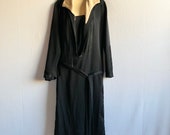 Vintage 1920s Black Wool Middy Dress with Soutache & Pockets