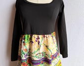 Vintafe 1970s Long Sleeve Colorful Print Maxi Dress