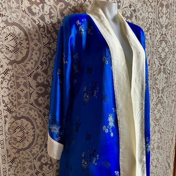 Vintage Royal Blue Satin Kimono Style Robe - image 4