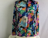 Vintage 1970s Lucky Pierre Colorful Psychedelic Long Sleeve Blouse