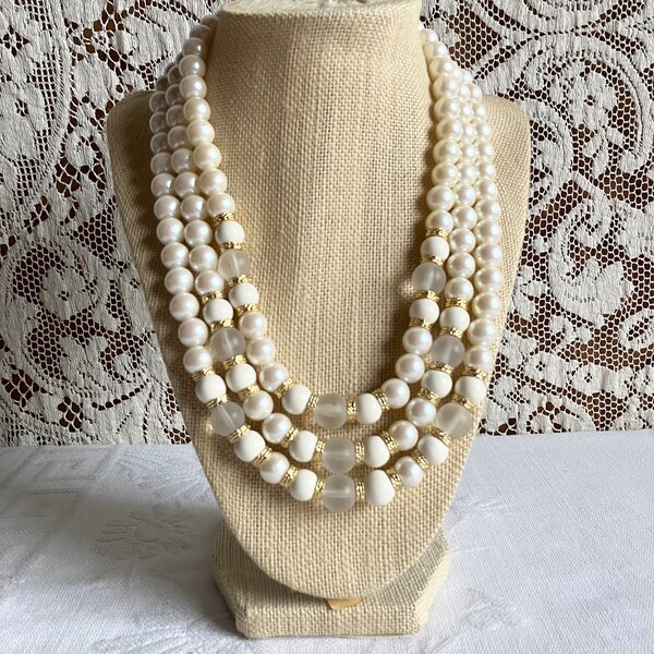 3 Strand Pearl Necklace Etsy