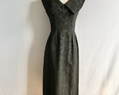Vintage 1950s 1960s Watered Faille Sleeveless Little Black Wiggle Dress