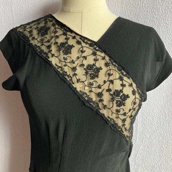Vintage 1940s Lacy Black Wiggle Dress AS IS - image 5