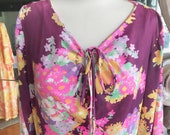 Vintage 1970s Purple Floral Print Long Sleeve Maxi Dress