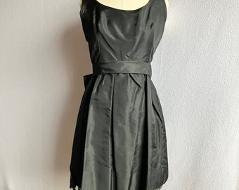 Vintage 1960s 1970s Lee Claire Little Black Lacy Cocktail Party Dress