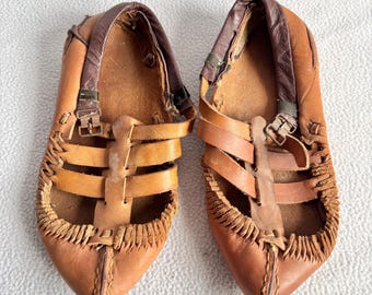 Vintage Balkan Macedonian Opanci Opanki Traditional Unisex Leather Folk Shoes