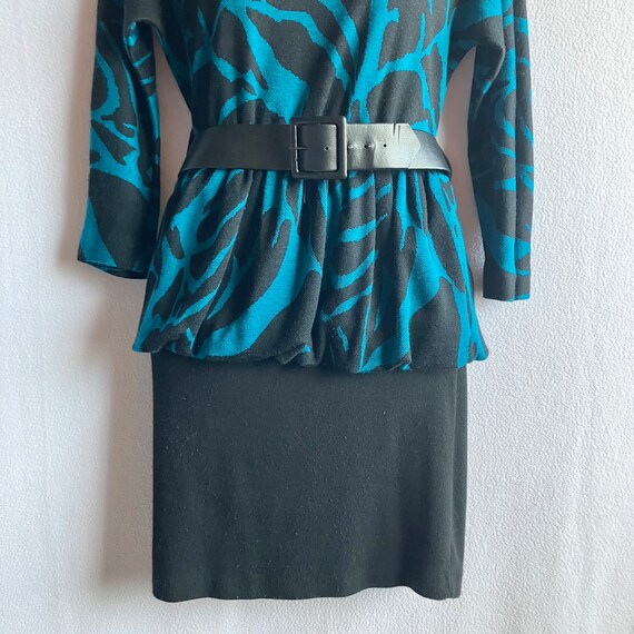 Vintage 1980s Does 1940s Turquoise & Black Wool P… - image 6