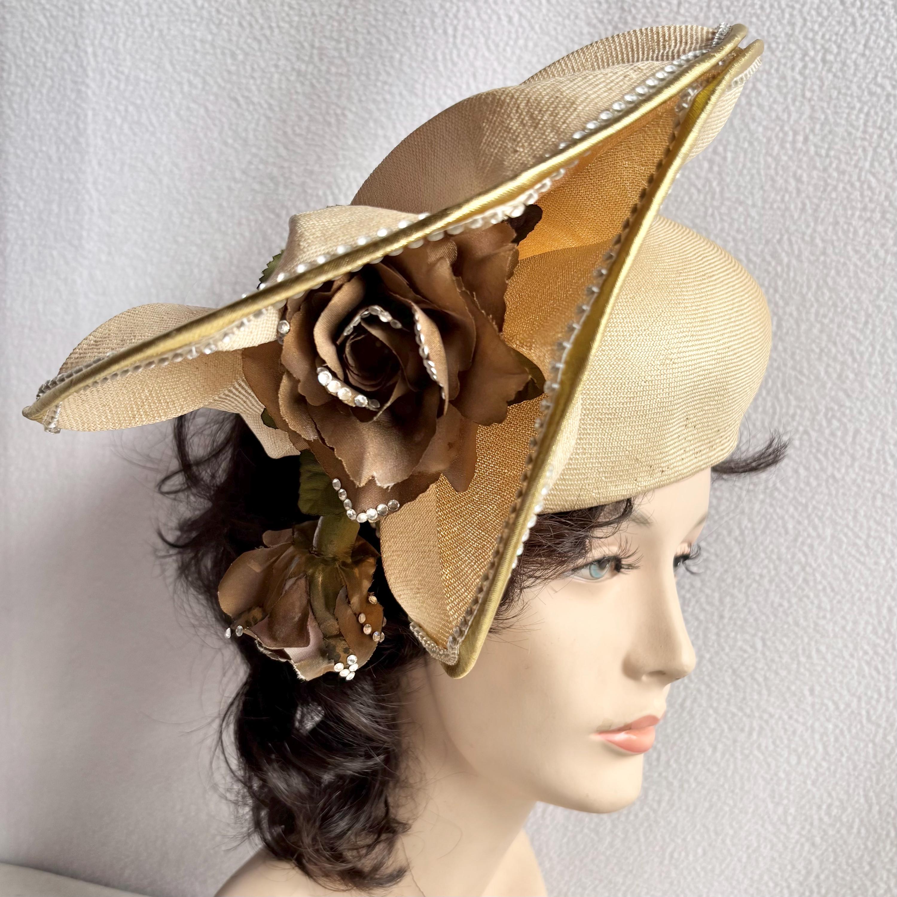 1960s Jack McConnell Floral Hat – Sculptural Bouquet Hat w/ Rhinestone Accents Jack McConnell Vintage Hats for Women for sale - eBay main image 2